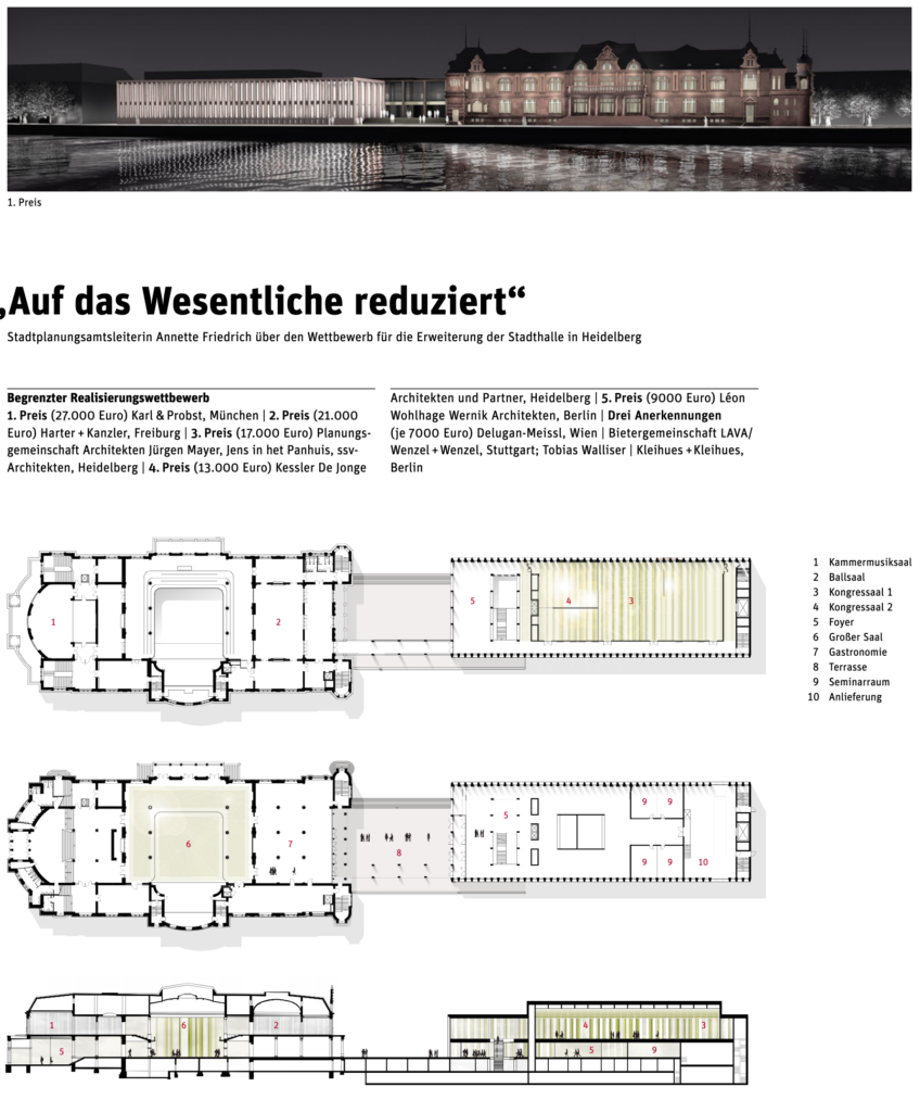 In ihrer Ausgabe 47.2009 dokumentierte die "Bauwelt" den Wettbewerb zur Erweiterung der Stadthalle. Hier geht es zum > Beitrag.
